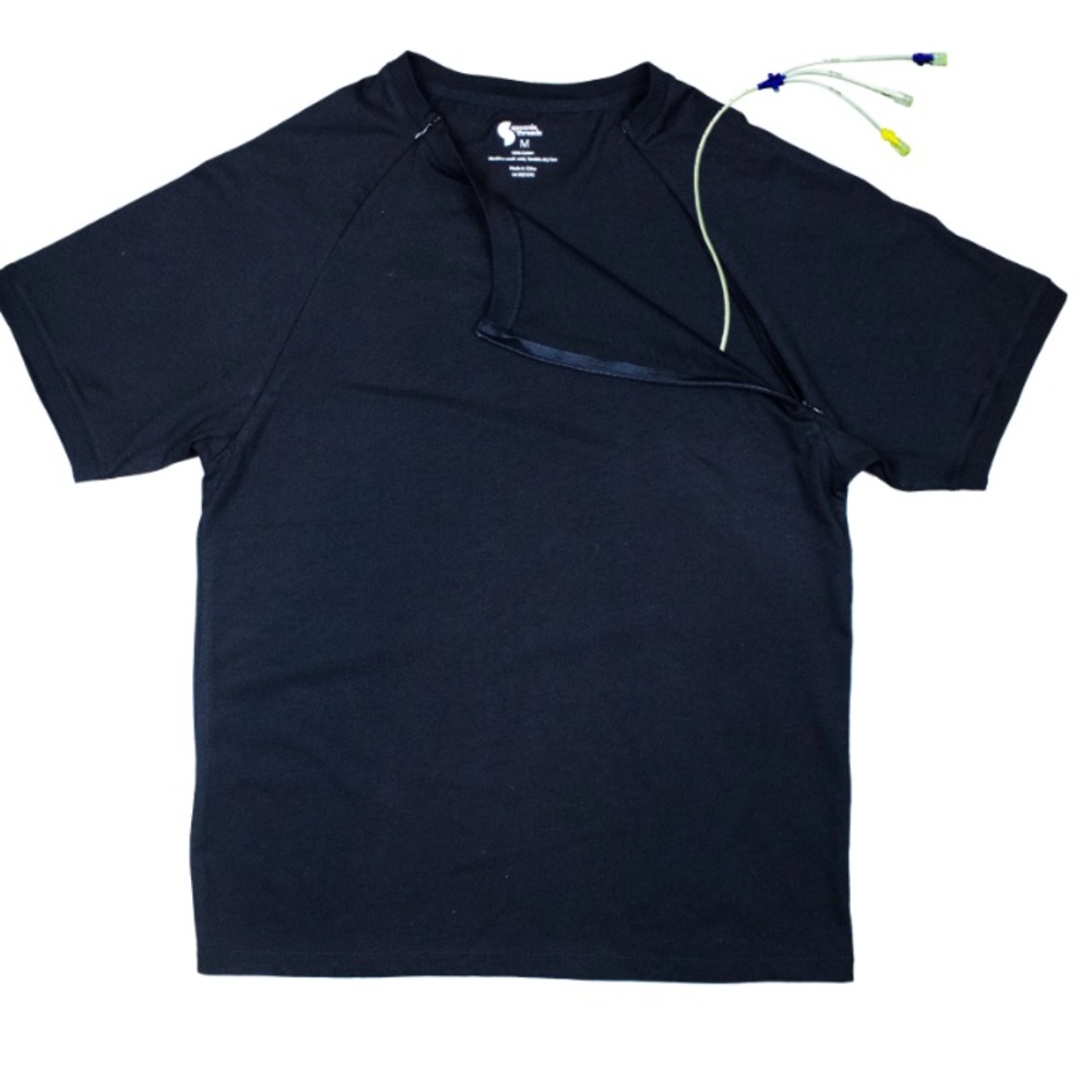 Spoonie Threads Black Adult Raglan Chemo Port Access Zip Tee Shirt